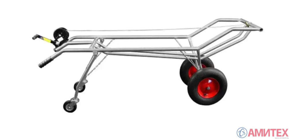 Тележка для перевозки животных с шасси из нержавеющей стали  на пневмоколесах Ø 400 мм, лебедкой до 600 кг в комплекте с нерж. тросом и крюком, дополнительными опорными колесами   (аналог Monoflo 50570-10)